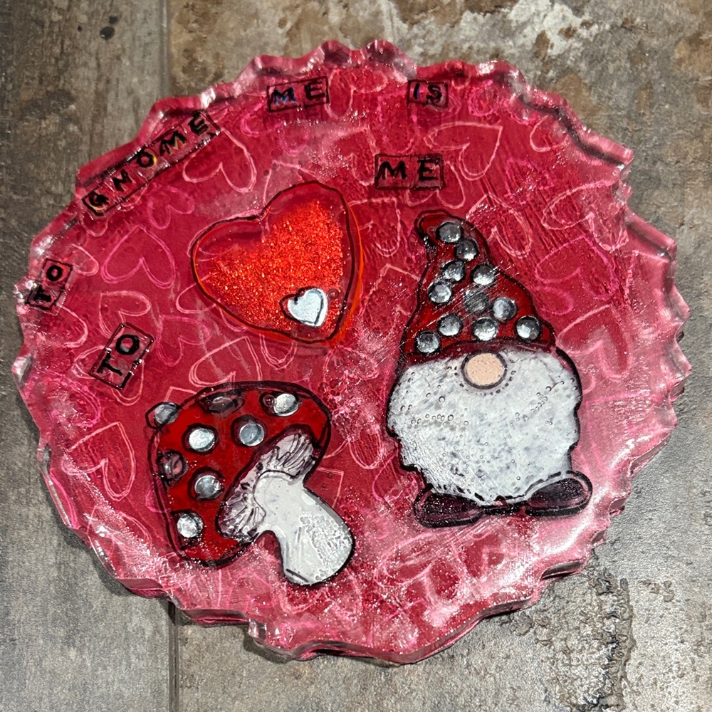 Whimsical Gnome and Mushroom Art Piece - Red and White To Gnome me is to love me